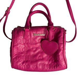 Juicy Couture Hot Pink Quilted Barrel Handbag Purse, Gold Hardware, Long Strap
